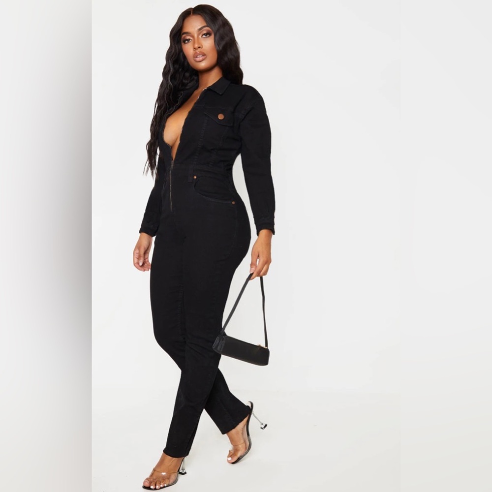 Shape Black Denim Zip Front Jumpsuit - Picture 5 of 5